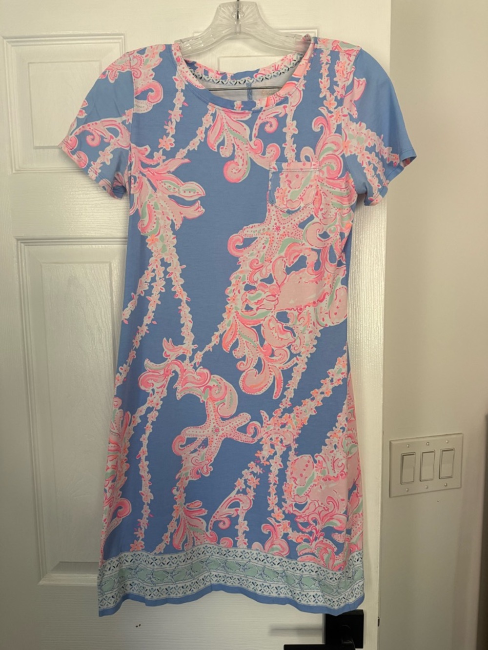 Lilly Pulitzer Blue and Pink Paisley Short-Sleeve Shift Dress
